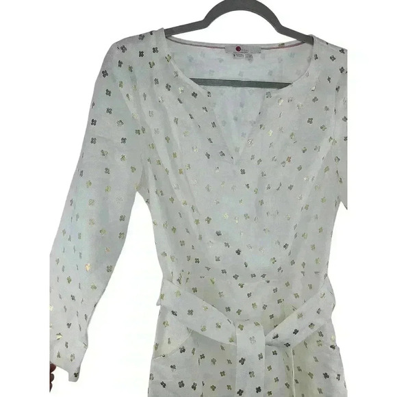 Boden Kelsey Linen Tunic Dress White & Gold US Size 6R - Picture 4 of 8